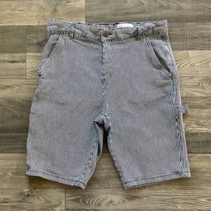 Denim Co Carpenter Shorts Men’s 34 Blue Stripe Railroad Conductor Button Fly